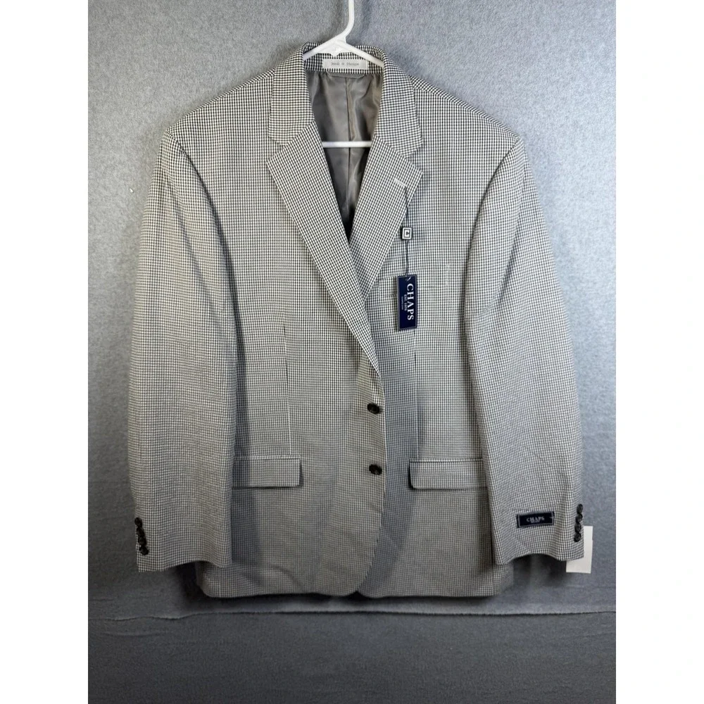 Chaps Blazer Mens 44‎ Black White Check Cotton Sport Coat Jacket Regular Classic